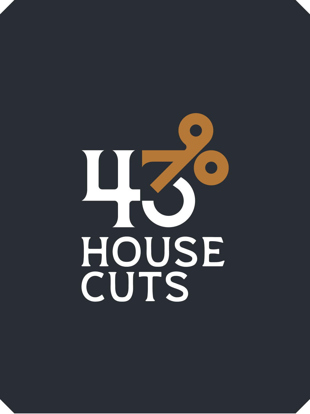 Desain logo modern 43 housecuts untuk barbershop di Palu