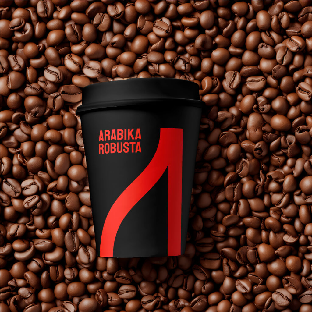 preview logo mark arabika robusta pada cup coffee